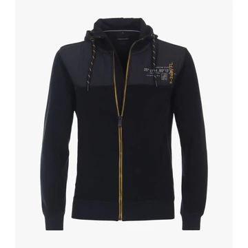 Casa Moda kék kapucnis végig cipzáras férfi pulóver Nagyméretben