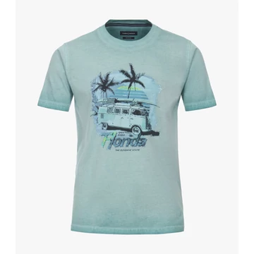 Casa Moda türkizzöld kerek nyakú férfi mintás póló nagyméretben