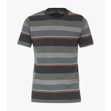 Casa Moda zöld csíkos, kerek nyakú férfi póló nagyméretben