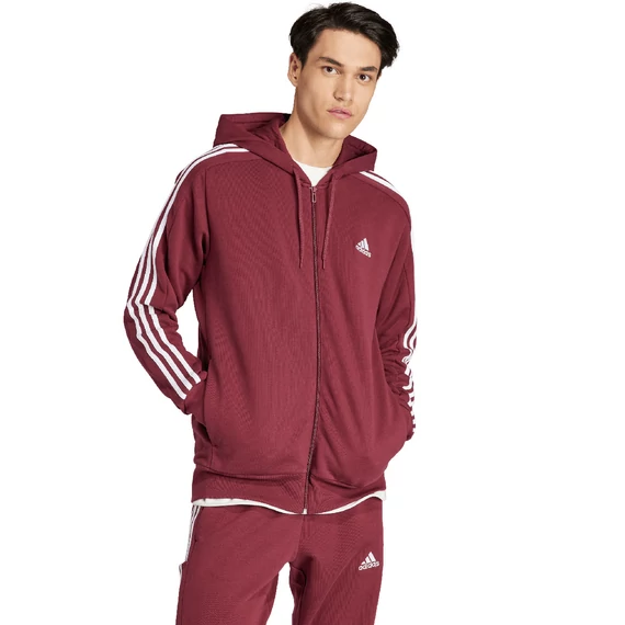 Adidas M 3S FT FZ HD bordó kapucnis pulóver nagyméretben