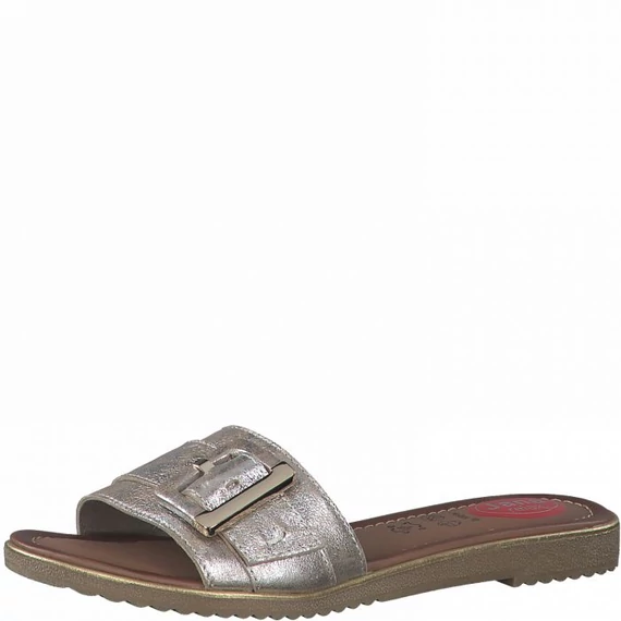 Jana csatos ezüst női bőr papucs nagyméretben