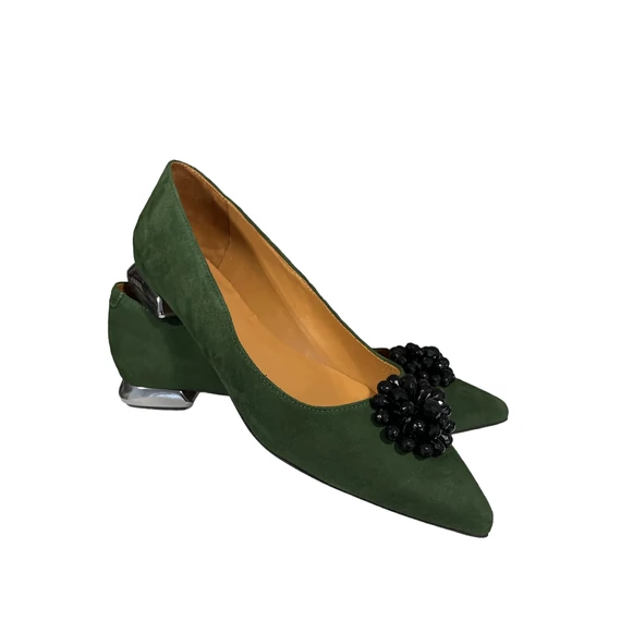 Lizard  elegáns sötétzöld bőr női cipő nagyméretben