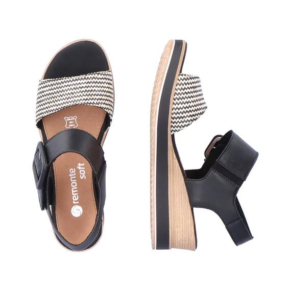 Remonte fekete kombi női telitalpú szandál nagyméretben
