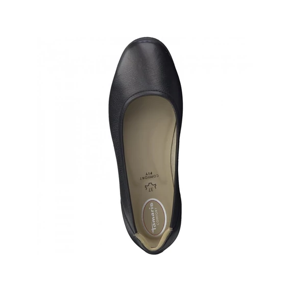 Tamaris Comfort Fit fekete bőr női balerina cipő nagyméretben