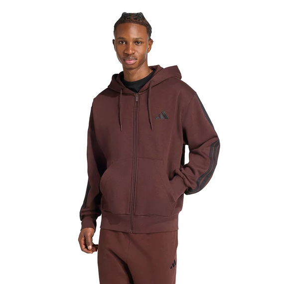 Adidas M 3S FT FZ HD barna kapucnis pulóver nagyméretben