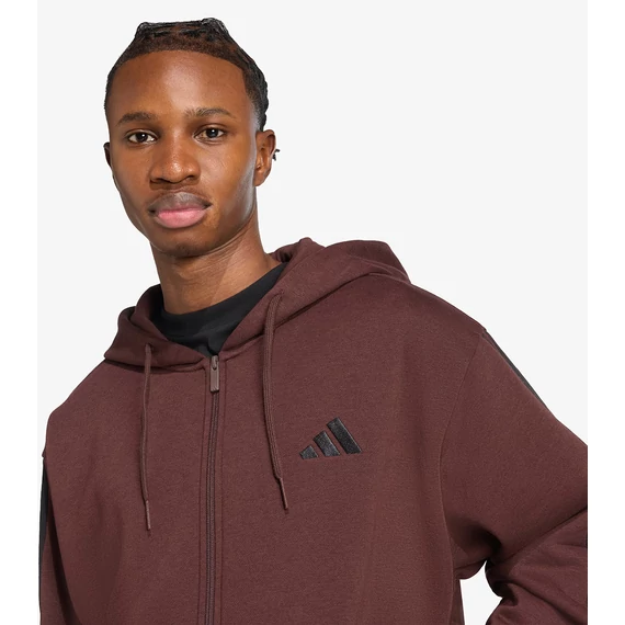 Adidas M 3S FT FZ HD barna kapucnis pulóver nagyméretben