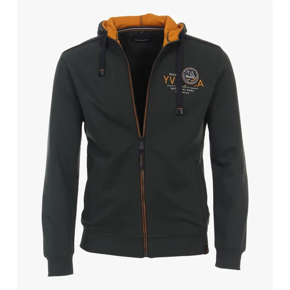 Casa Moda zöld kapucnis végig cipzáras férfi pulóver nagyméretben