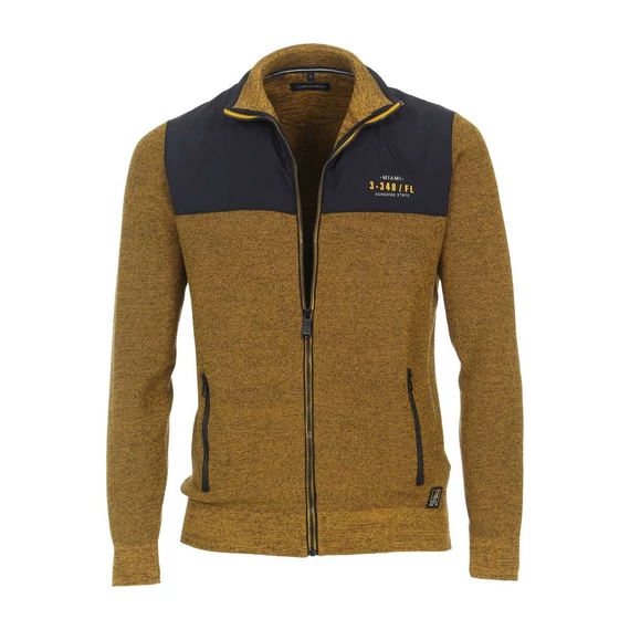 Casa Moda mustár színű végig cipzáras férfi pulóver nagyméretben