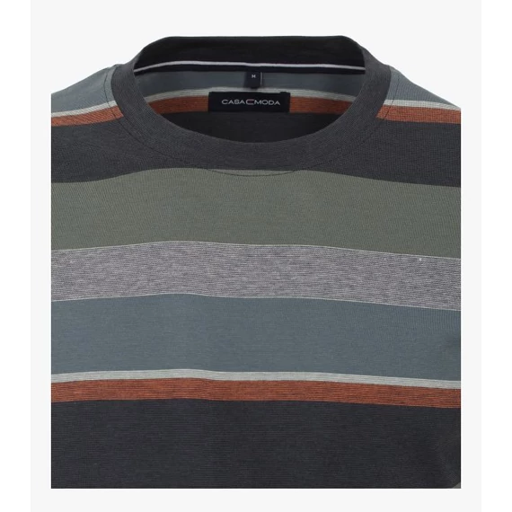 Casa Moda zöld csíkos kerek nyakú férfi póló nagyméretben