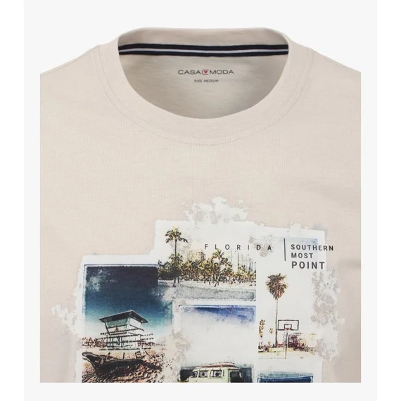 Casa Moda bézs kerek nyakú férfi póló nagyméretben